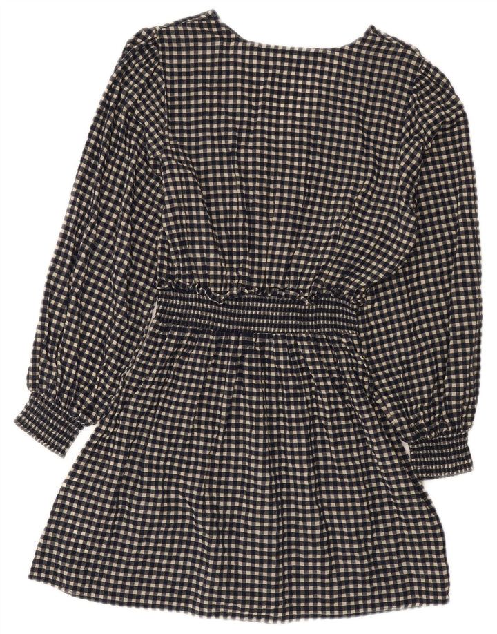 Zara Womens Long Sleeve Basic Dress UK 10 Small Navy Blue Gingham Cotton