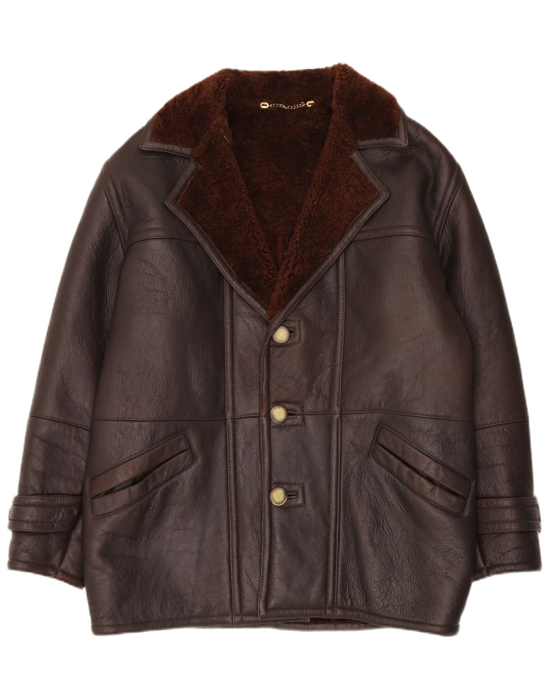 Vintage Mens Loose Fit Shearling Jacket IT 48 Medium Brown Shearling