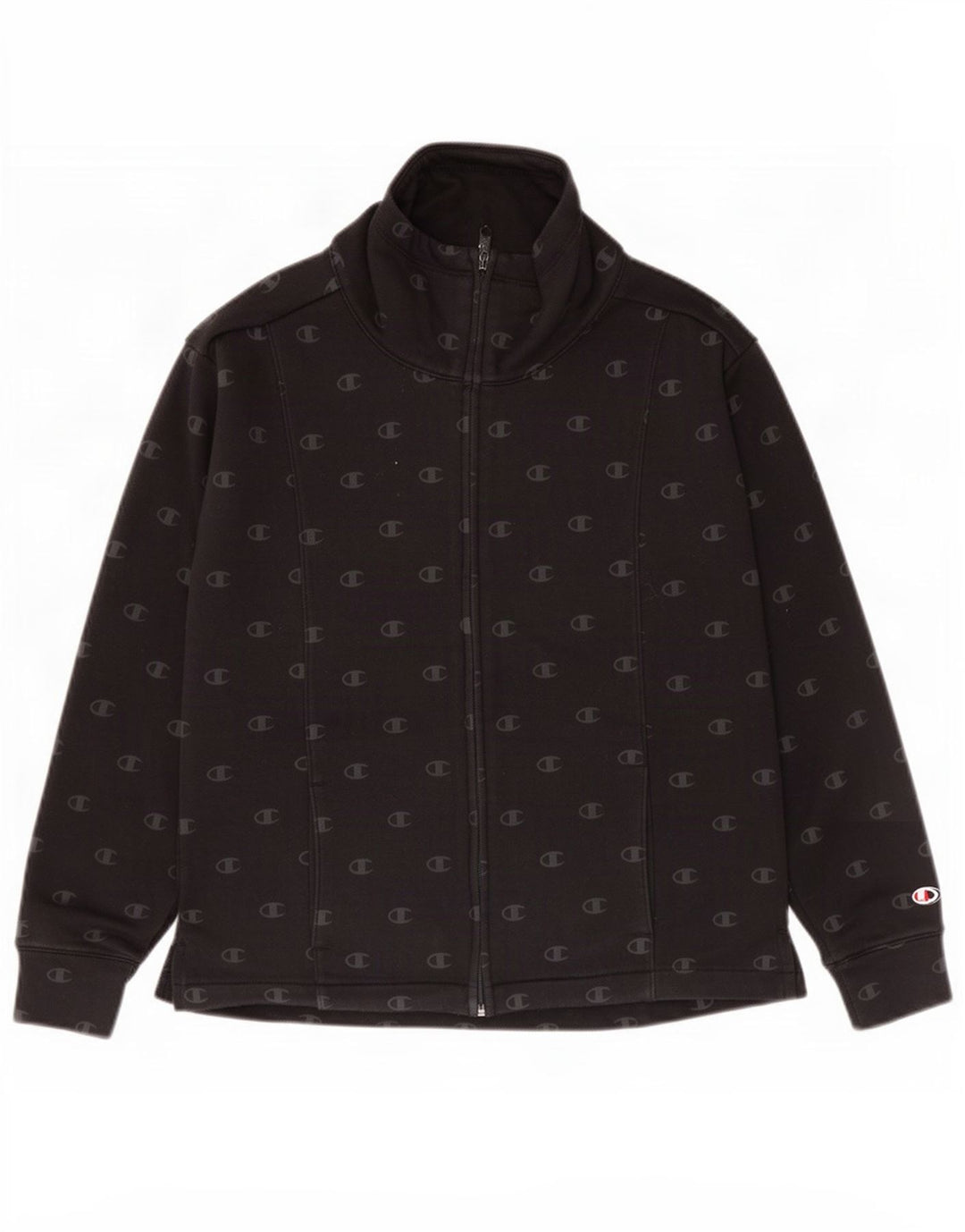 Champion Womens Graphic Tracksuit Top Jacket UK 10 Small Black Cotton