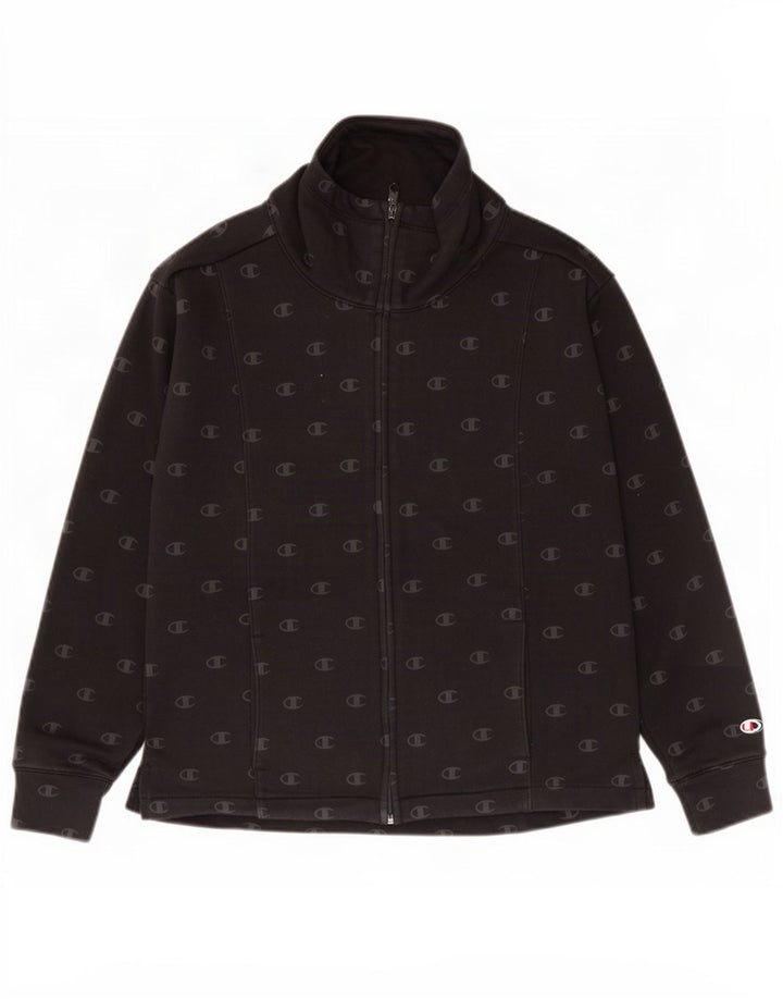 Champion Womens Graphic Tracksuit Top Jacket UK 10 Small Black Cotton