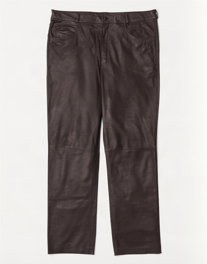 Vintage Womens Straight Leather Trousers W36 L32 Black