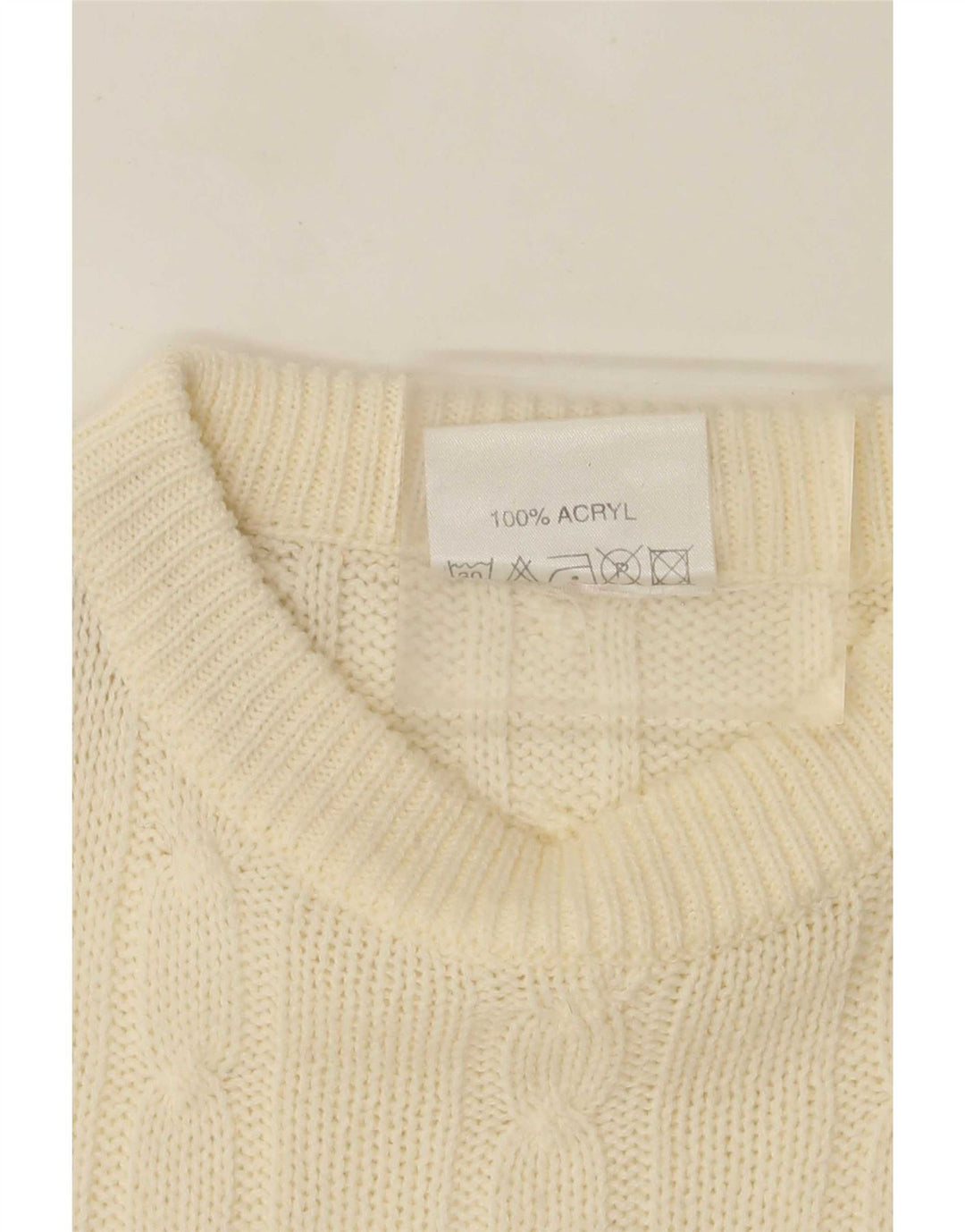 Vintage Mens Crew Neck Jumper Sweater Large Off White Acrylic