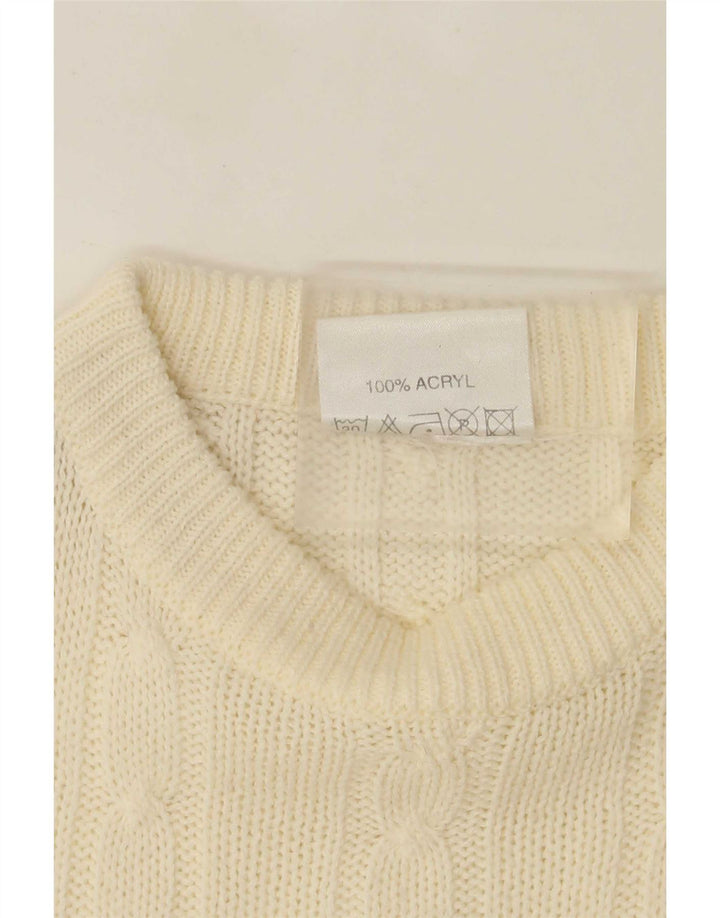 Vintage Mens Crew Neck Jumper Sweater Large Off White Acrylic
