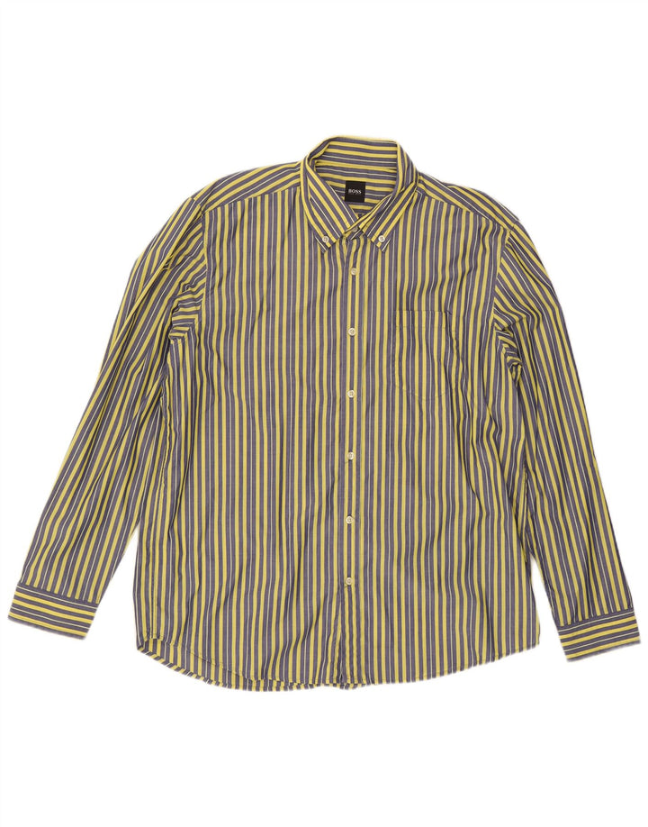 Hugo Boss Mens Shirt 2XL Yellow Striped Cotton