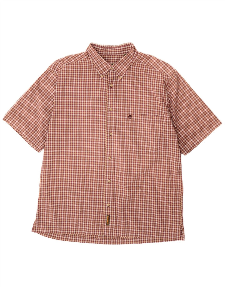TIMBERLAND Mens Short Sleeve Shirt XL Burgundy Check Cotton