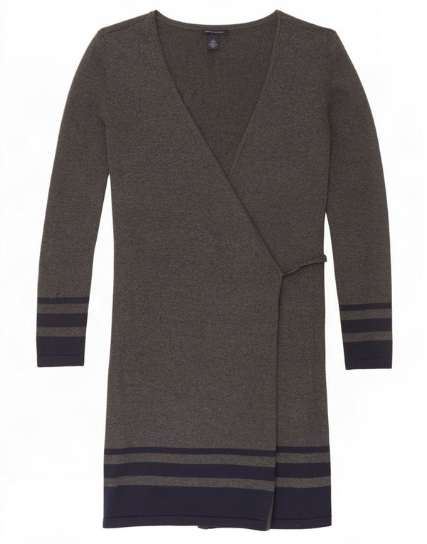 Tommy Hilfiger Womens Knit Wrap Dress UK 6 XS Grey Striped Cotton
