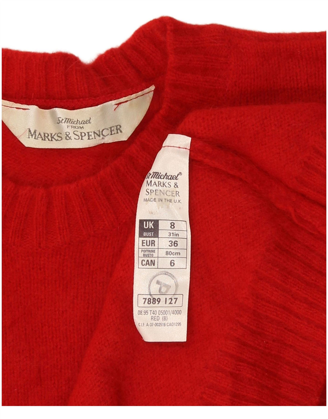 Marks & Spencer Womens Crop Crew Neck Jumper Sweater UK 8 Small Red