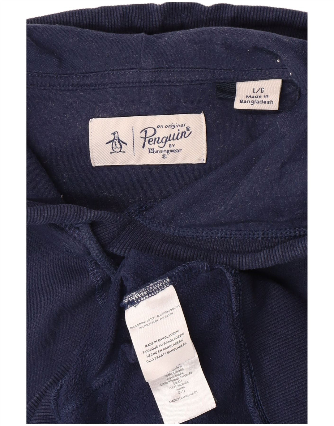 PENGUIN Mens Hoodie Jumper Large Navy Blue Cotton