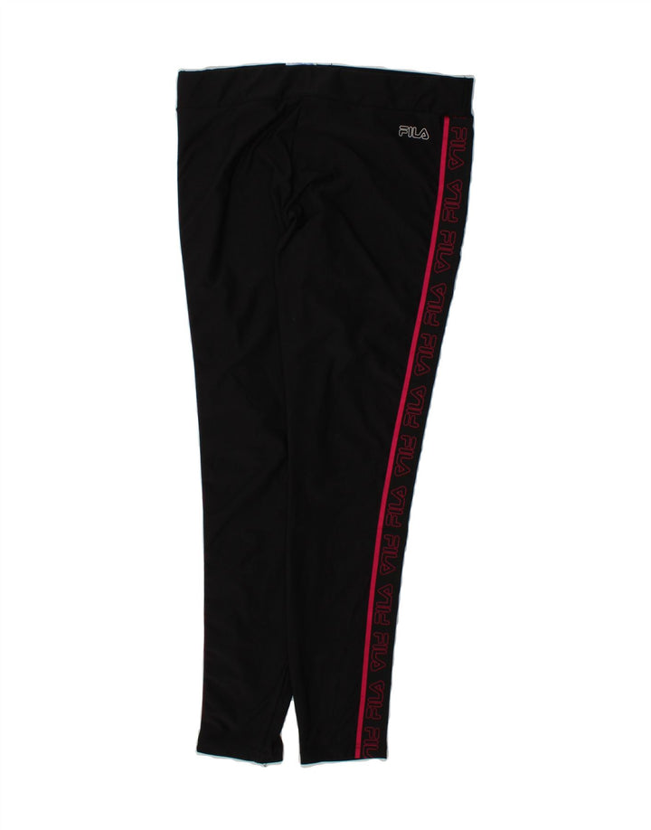 FILA Womens Graphic Leggings UK 14 Large  Black Polyester Vintage Fila and Second-Hand Fila from Messina Hembry 