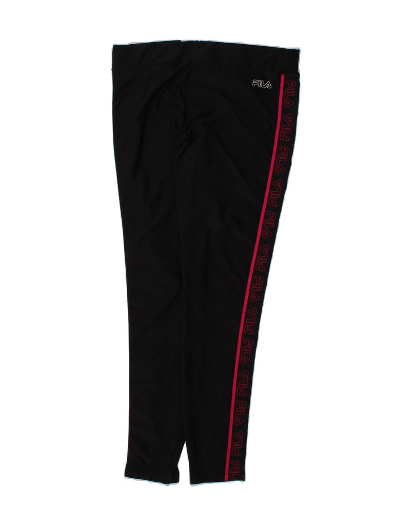 FILA Womens Graphic Leggings UK 14 Large  Black Polyester Vintage Fila and Second-Hand Fila from Messina Hembry 