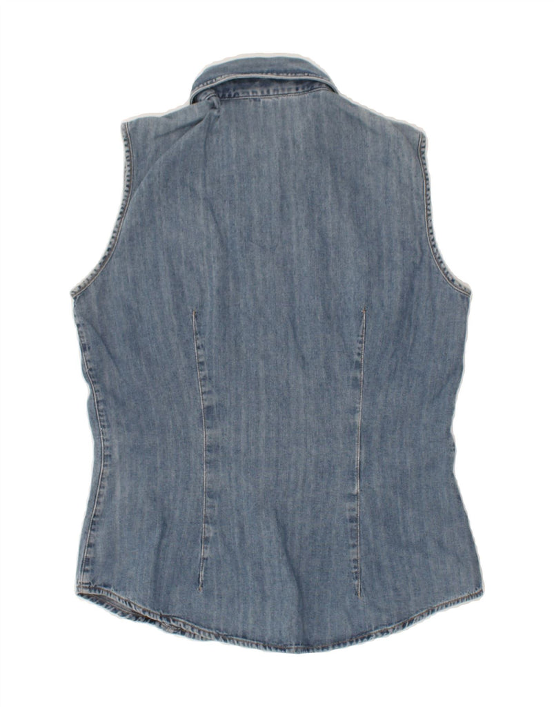 SISLEY Womens Sleeveless Denim Shirt UK 10 Small Blue | Vintage Sisley | Thrift | Second-Hand Sisley | Used Clothing | Messina Hembry 