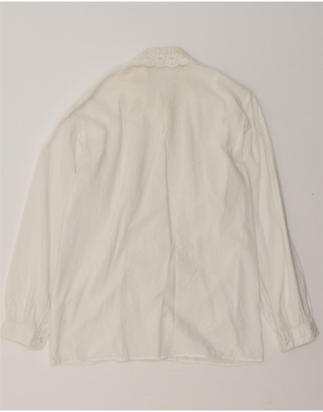 VINTAGE Womens Ruffle Front Shirt Blouse UK 14 Medium White Floral