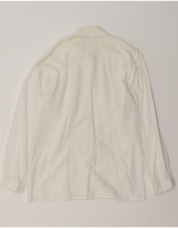 VINTAGE Womens Ruffle Front Shirt Blouse UK 14 Medium White Floral