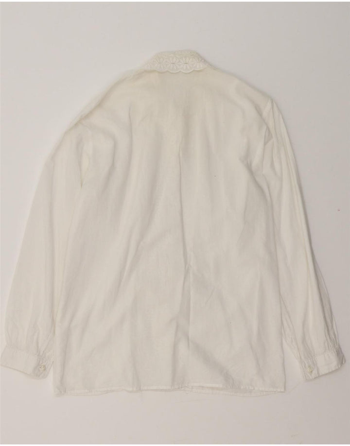 VINTAGE Womens Ruffle Front Shirt Blouse UK 14 Medium White Floral