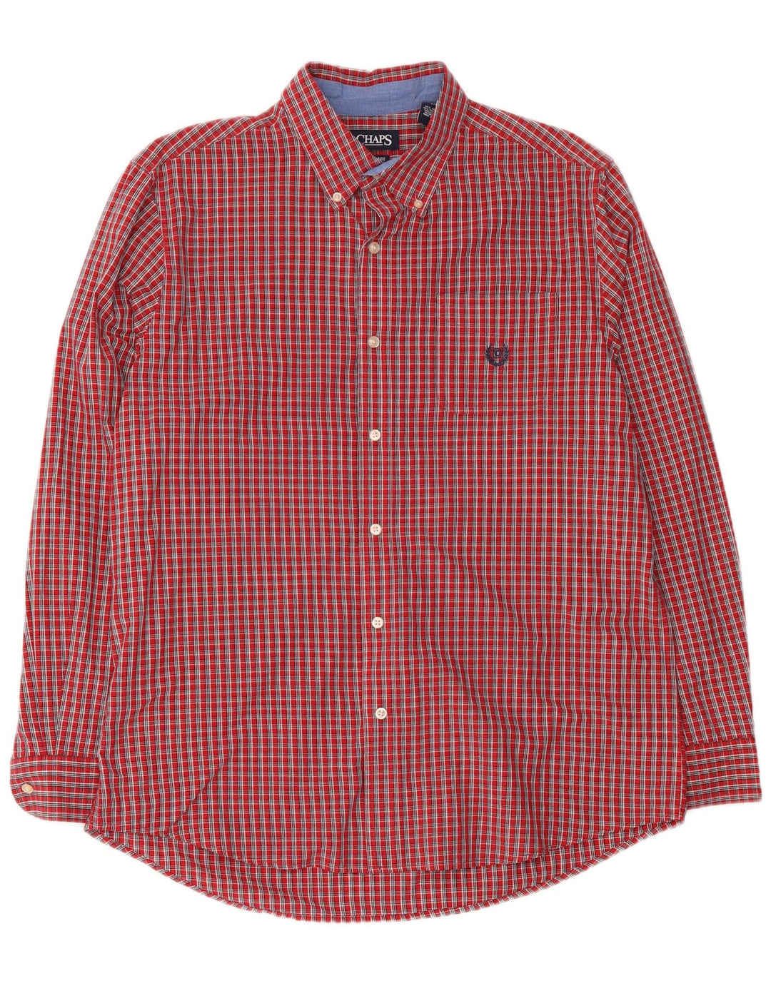 Chaps Mens Easy Care Shirt Large Red Check Cotton