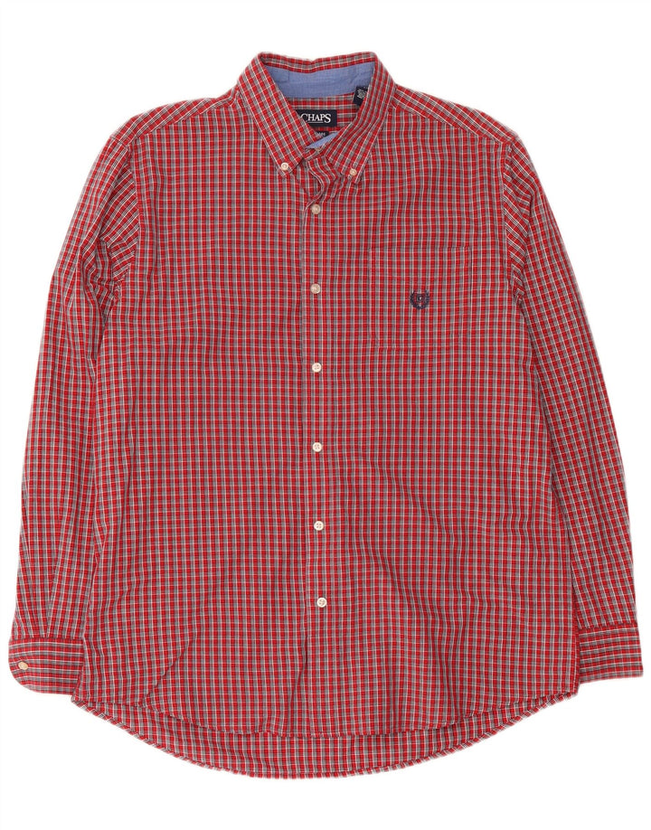 Chaps Mens Easy Care Shirt Large Red Check Cotton