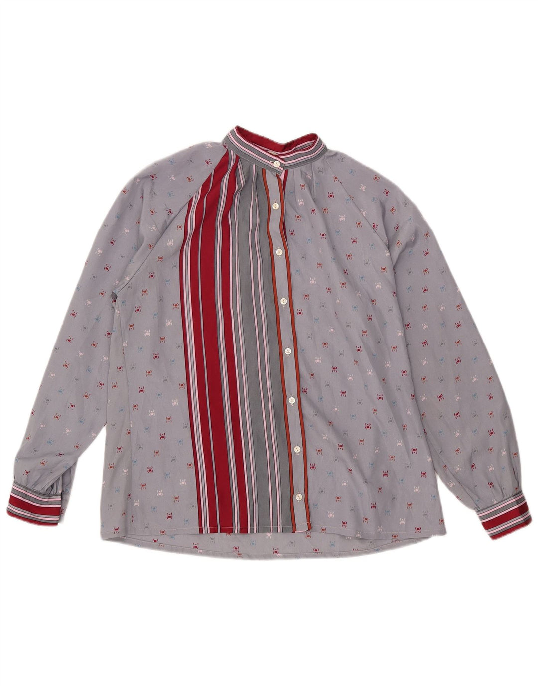 Vintage Womens Long Sleeve Shirt Blouse UK 16 Large Grey Striped Polyester