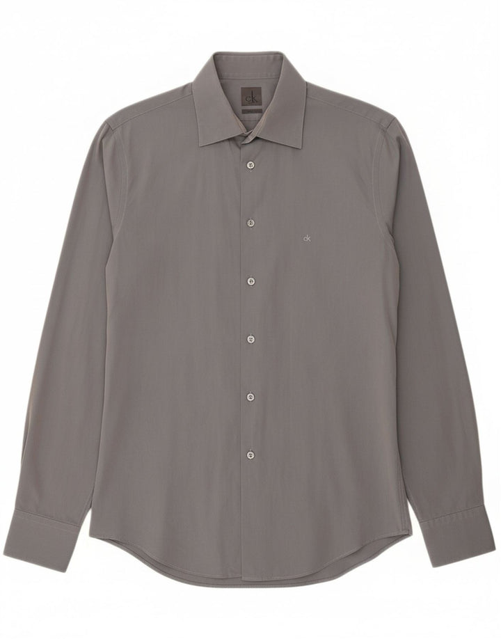 CALVIN KLEIN Mens Slim Fit Shirt Size 40 15 3/4 Medium Grey Cotton Vintage Calvin Klein and Second-Hand Calvin Klein from Messina Hembry 