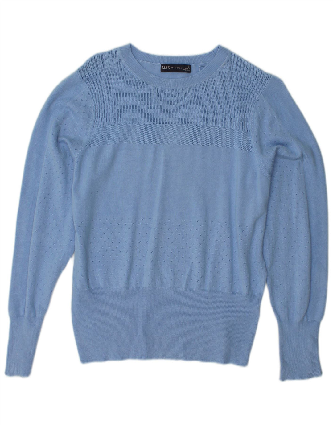 MARKS & SPENCER Womens Crop Boat Neck Jumper Sweater UK 12 Medium  Blue
