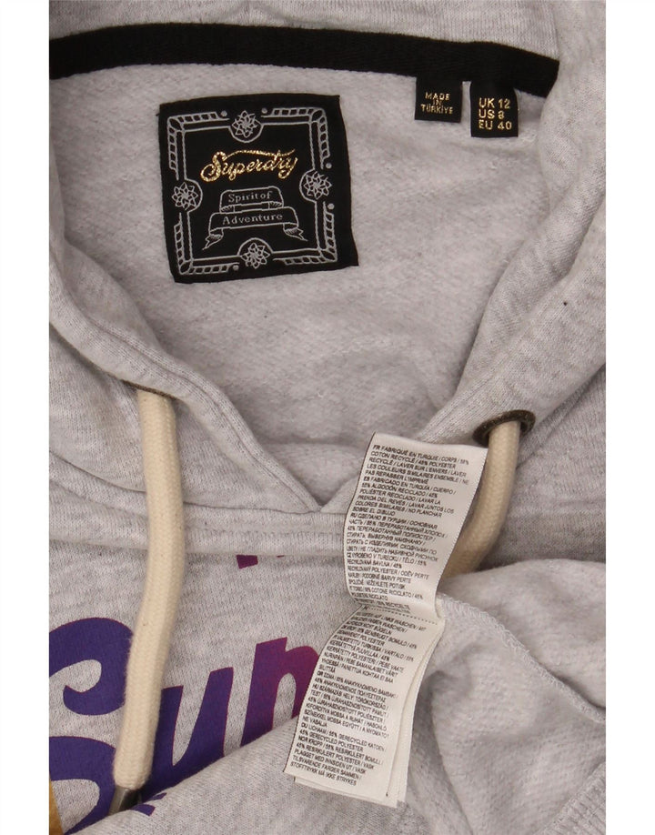 SUPERDRY Womens Graphic Hoodie Jumper UK 12 Medium Grey Cotton