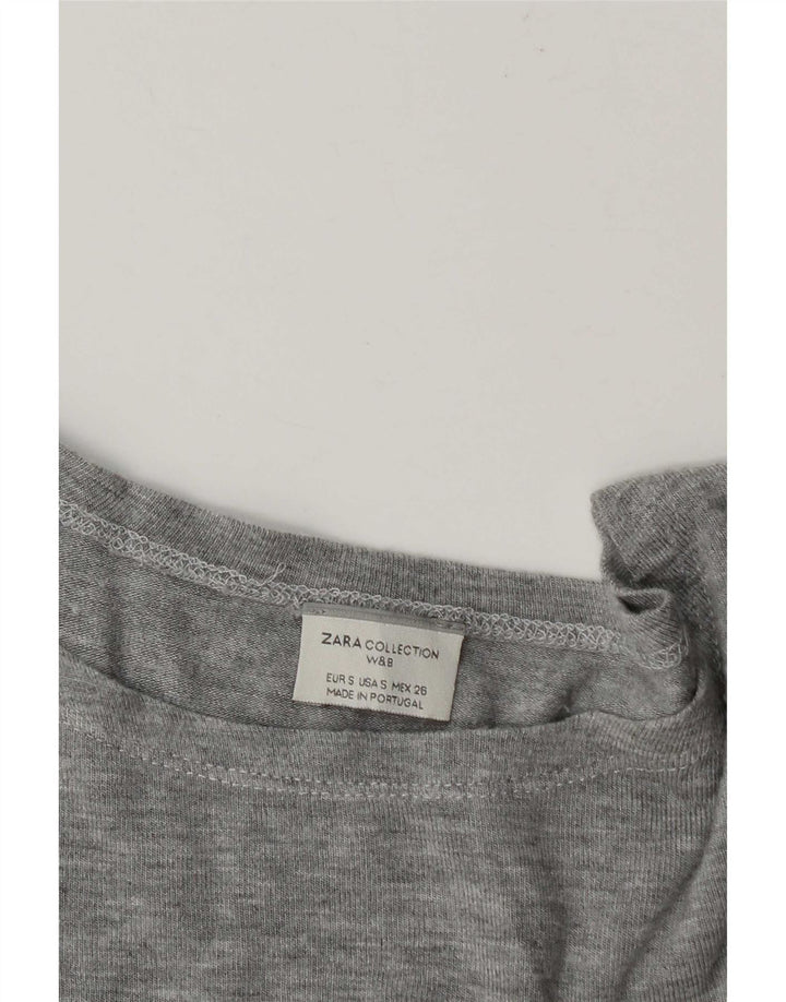 Zara Womens Crop Top Long Sleeve UK 10 Small Grey Flecked