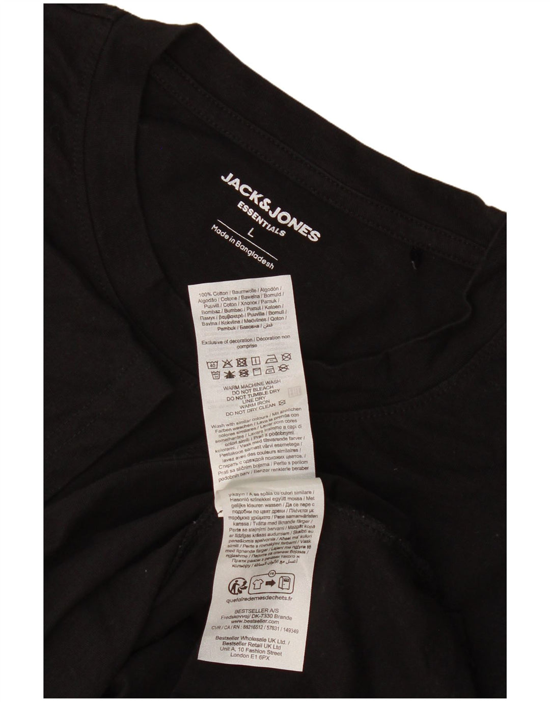 Jack & Jones Mens T-Shirt Top Large Black Cotton