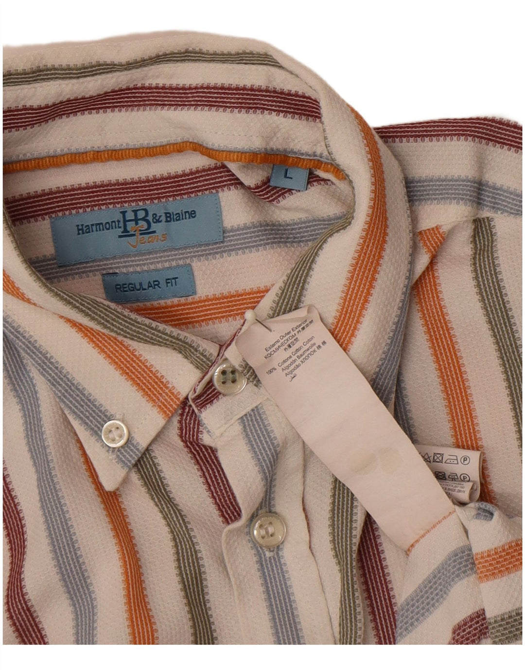 Harmont & Blaine Mens Regular Fit Shirt Large Multicoloured Striped Cotton