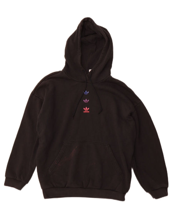 ADIDAS Womens Loose Fit Graphic Hoodie Jumper UK 14 Large Black Cotton