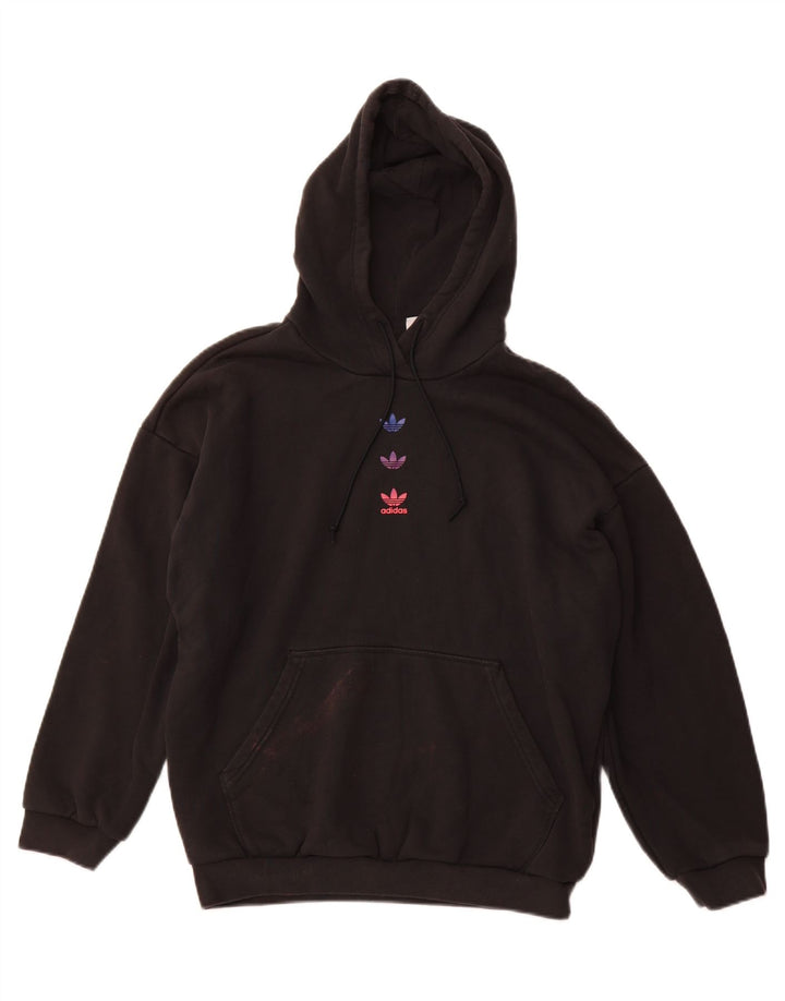 ADIDAS Womens Loose Fit Graphic Hoodie Jumper UK 14 Large Black Cotton