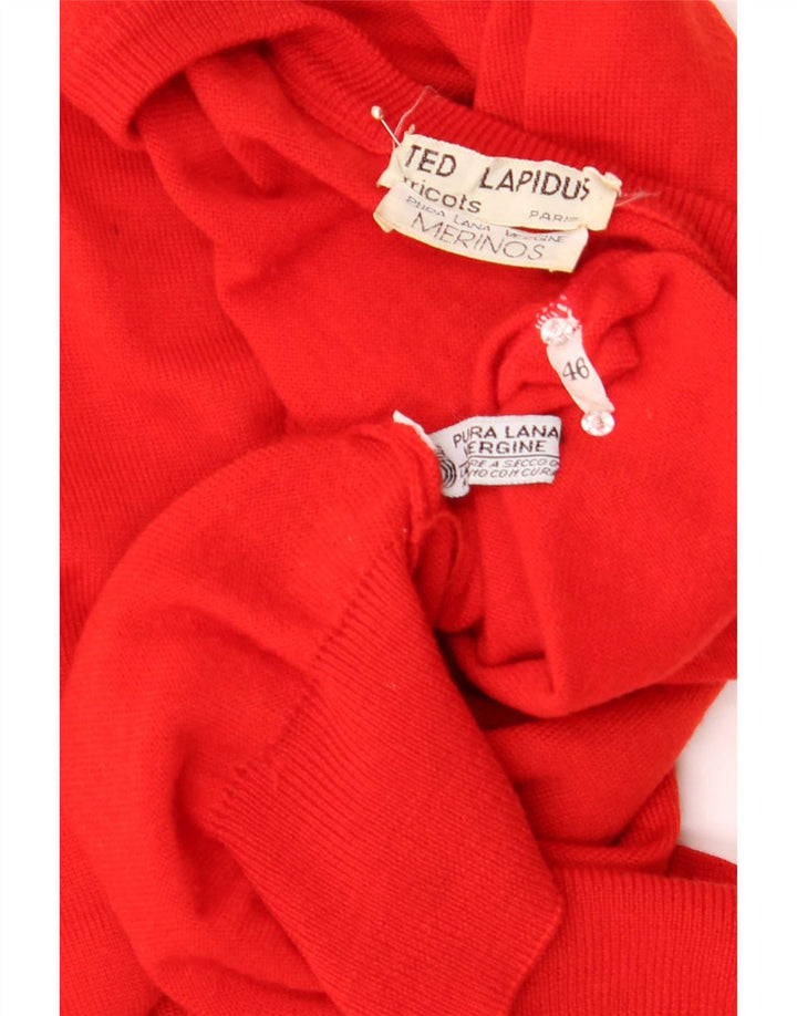 Ted Lapidus Mens V-Neck Jumper Sweater IT 46 Small Red Merino Wool