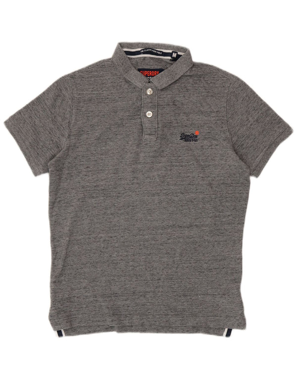 Superdry Mens Polo Shirt Medium Grey Flecked Cotton