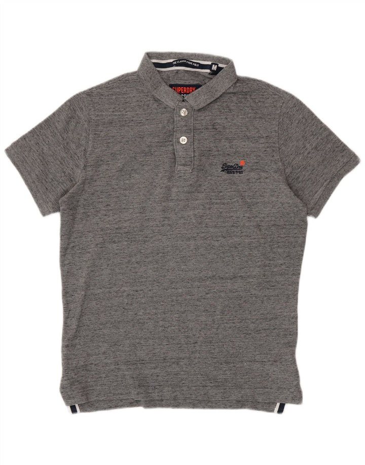 Superdry Mens Polo Shirt Medium Grey Flecked Cotton
