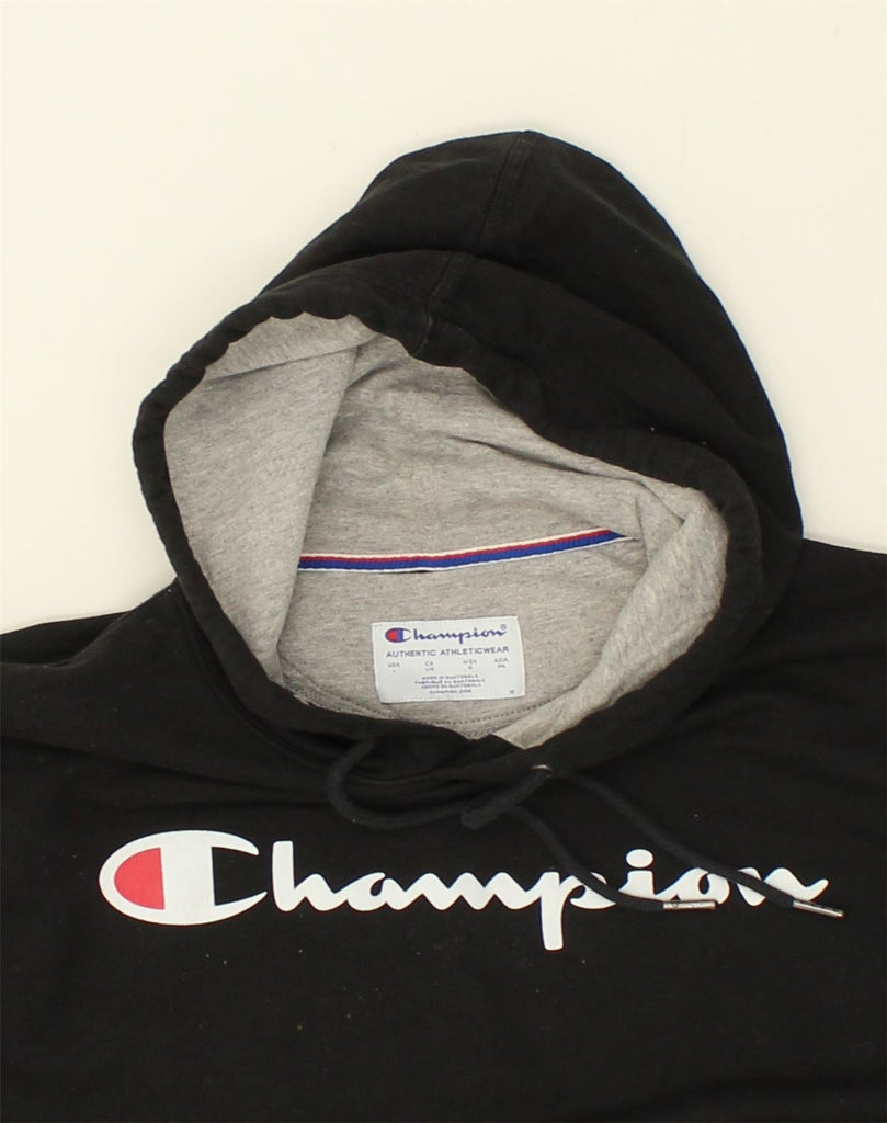 CHAMPION Mens Graphic Hoodie Jumper Large Black Cotton | Vintage Champion | Thrift | Second-Hand Champion | Used Clothing | Messina Hembry 