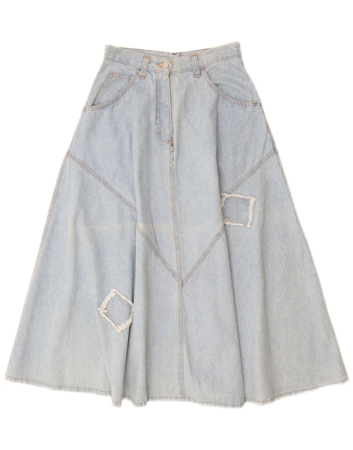 CLARK Womens High Waist Denim Skirt IT 44 Medium W26 Blue Patchwork Cotton