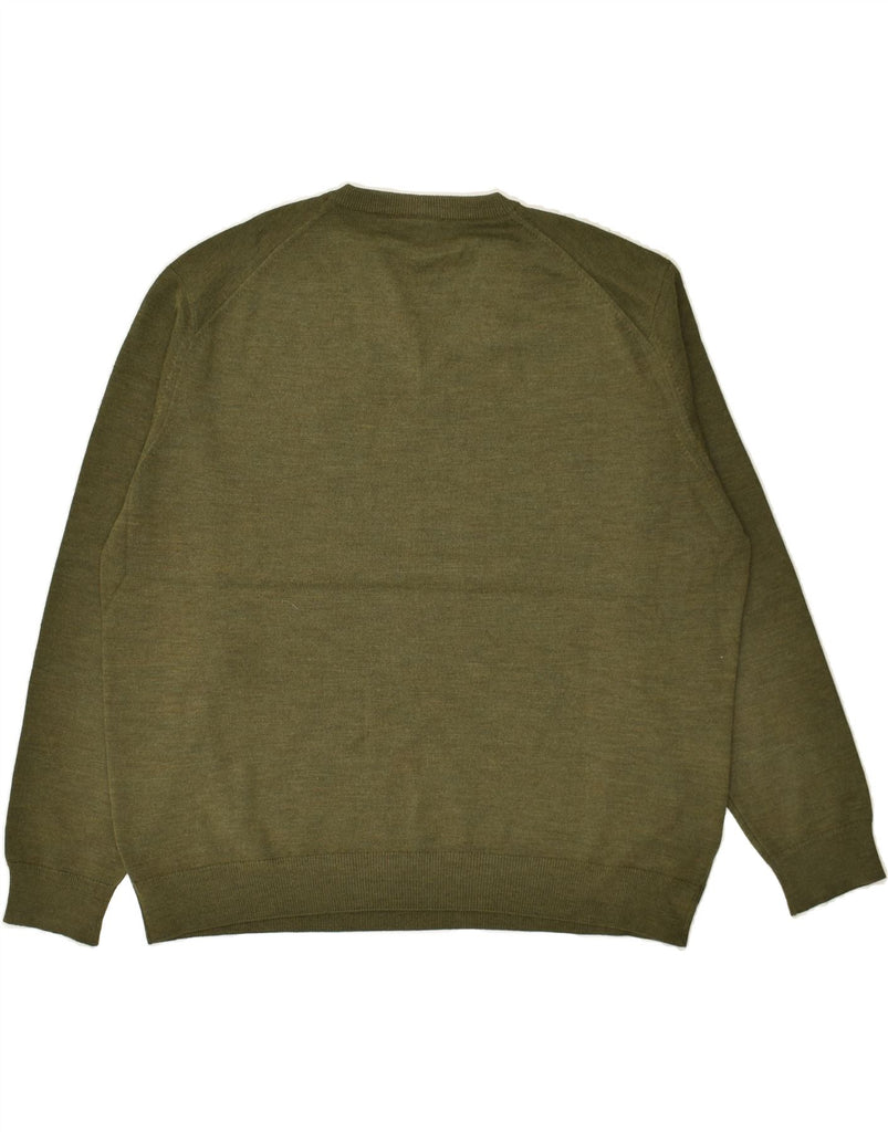 LACOSTE Mens V-Neck Jumper Sweater Size 6 XL Khaki Wool | Vintage Lacoste | Thrift | Second-Hand Lacoste | Used Clothing | Messina Hembry 