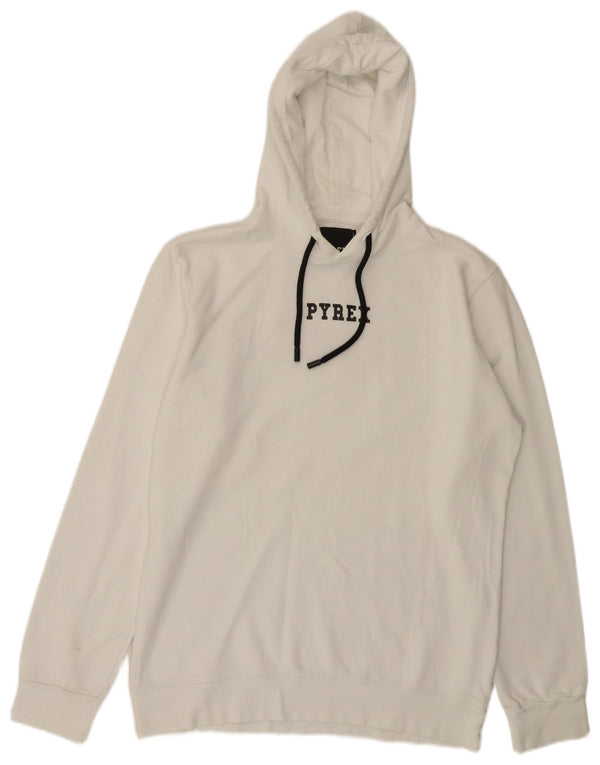 Pyrex Mens Graphic Hoodie Jumper XL White Cotton