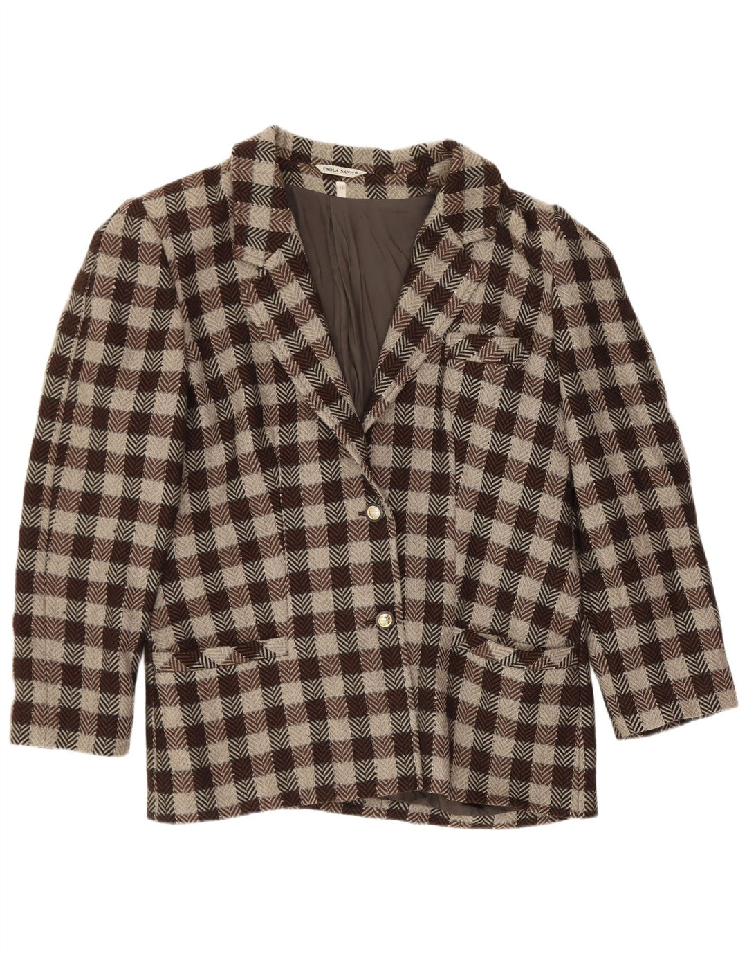 Vintage Womens 2 Button Blazer Jacket IT 46 Large Brown Gingham Classic