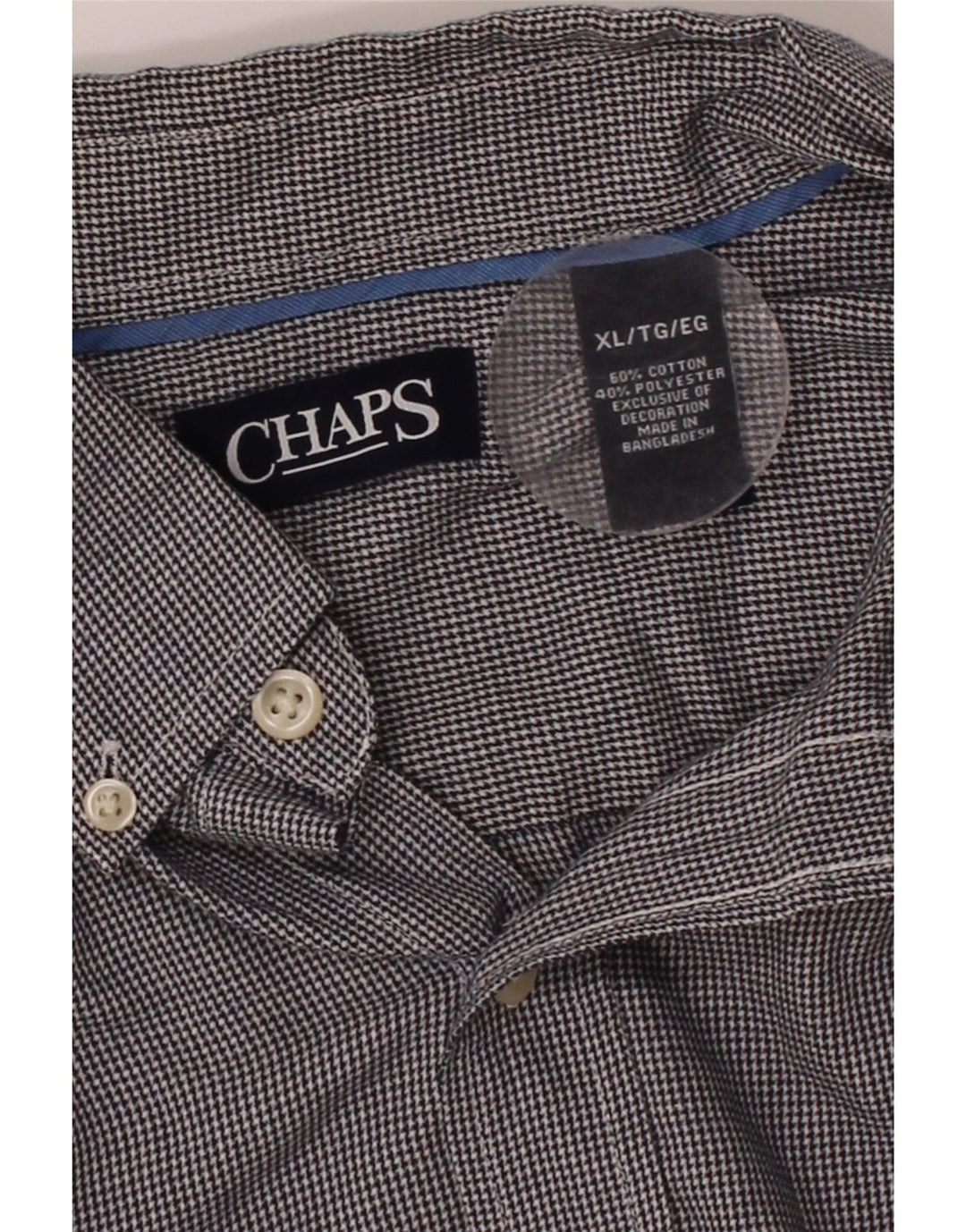 CHAPS Mens Shirt XL Grey Houndstooth Cotton Vintage Chaps and Second-Hand Chaps from Messina Hembry 