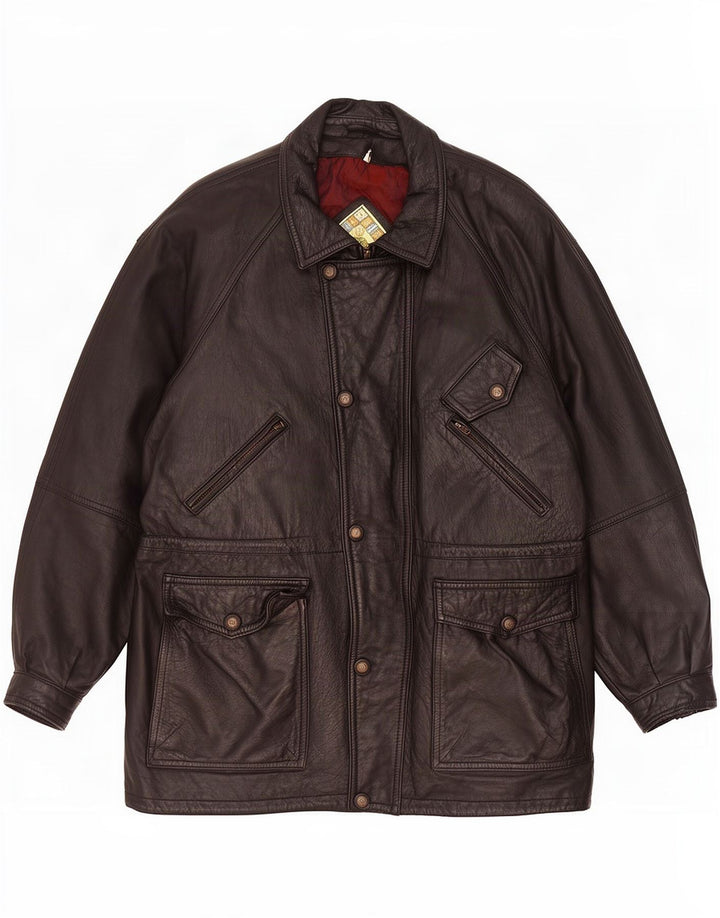 Paco Calvari Mens Leather Jacket IT 54 2XL Black