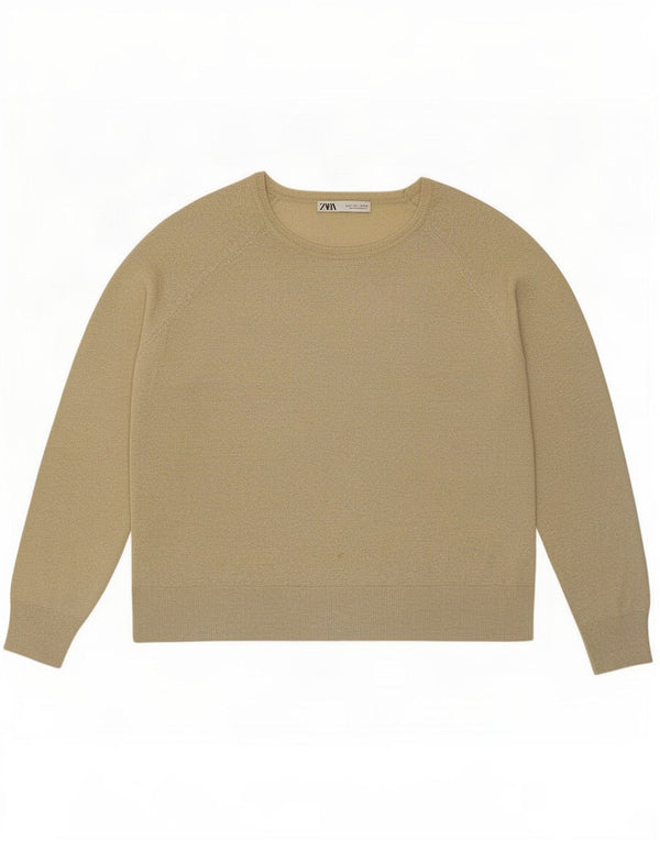 Zara Womens Boat Neck Jumper Sweater UK 16 Large Beige Flecked Viscose