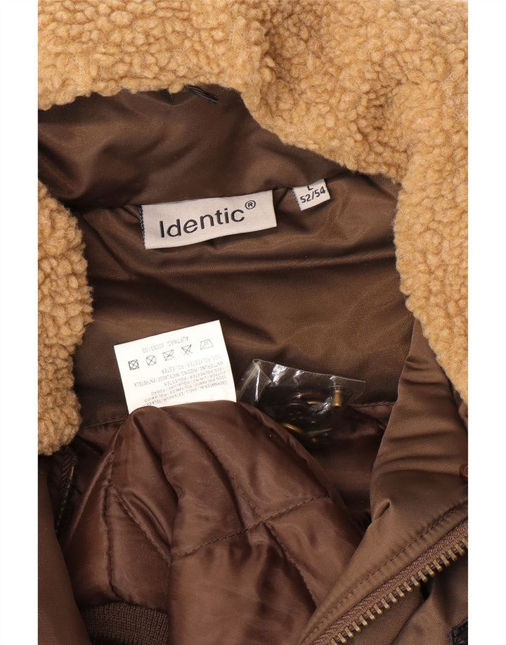 Identic Mens Padded Bomber Jacket IT 52/54 Large Brown Polyamide