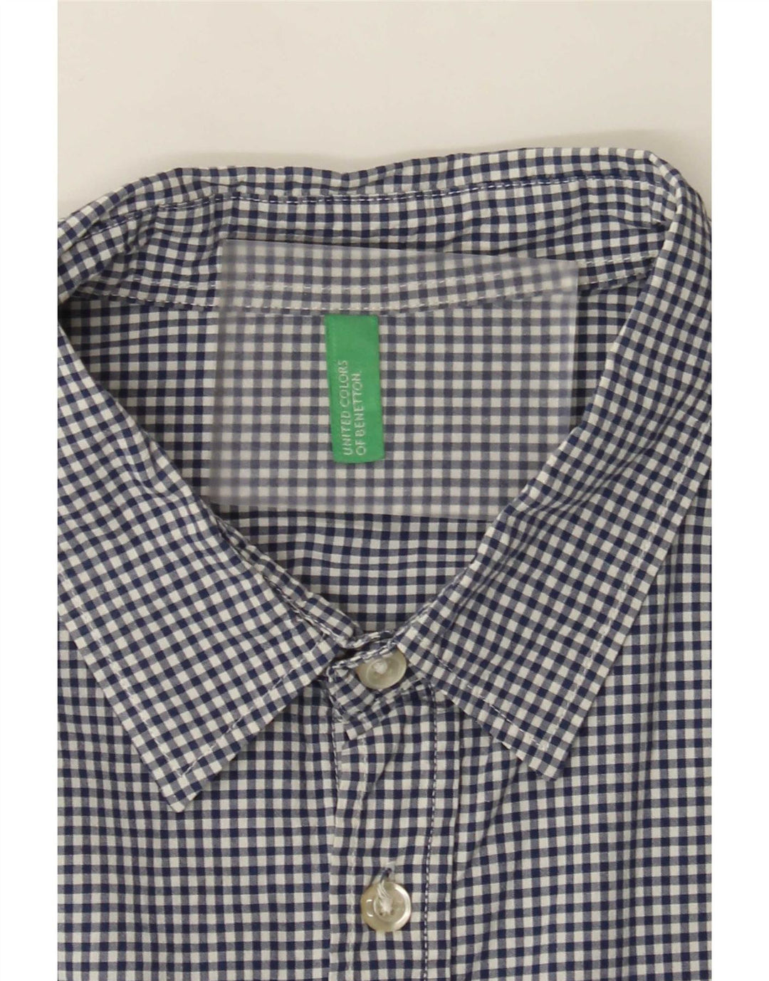 Benetton Mens Short Sleeve Shirt Medium Blue Gingham