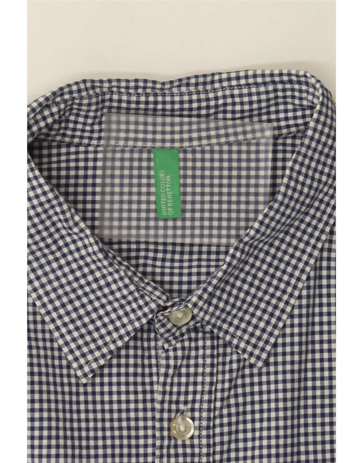 Benetton Mens Short Sleeve Shirt Medium Blue Gingham