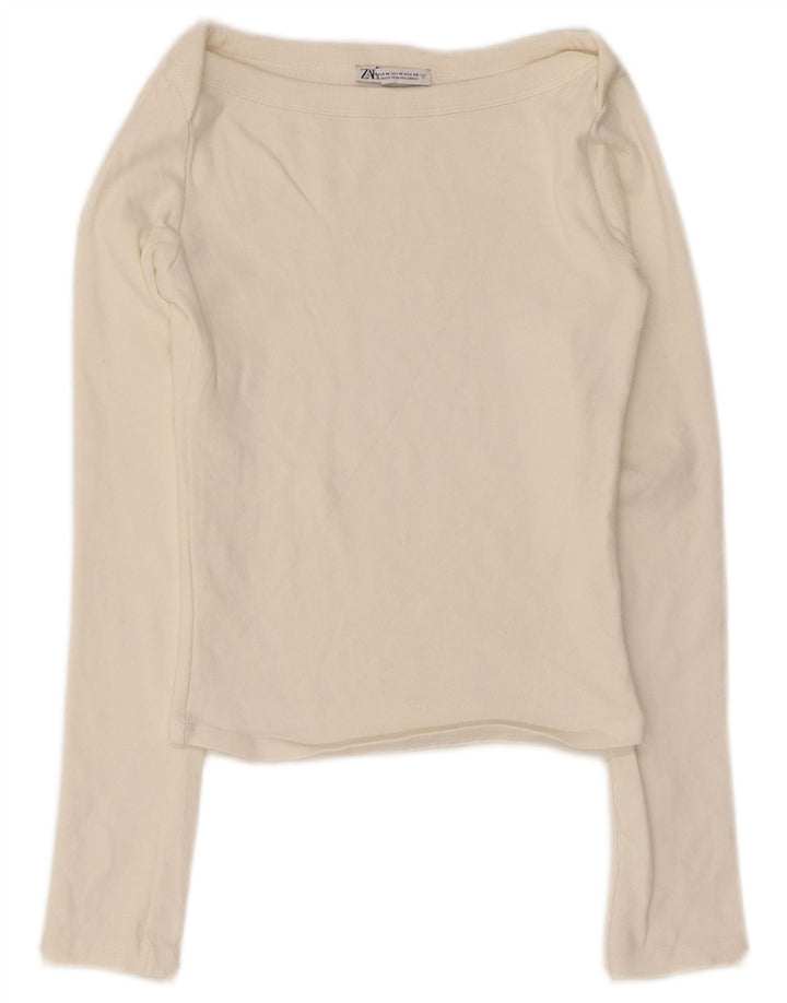 Zara Womens Crop Top Long Sleeve UK 12 Medium Off White