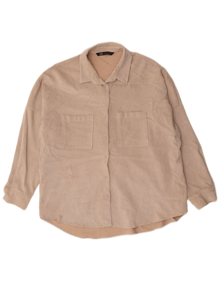 Zara Womens Oversized Shirt UK 18 XL Beige Polyester