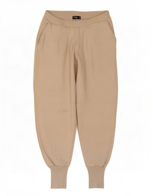 Zara Womens Crop Tracksuit Trousers Joggers UK 14 Large Beige