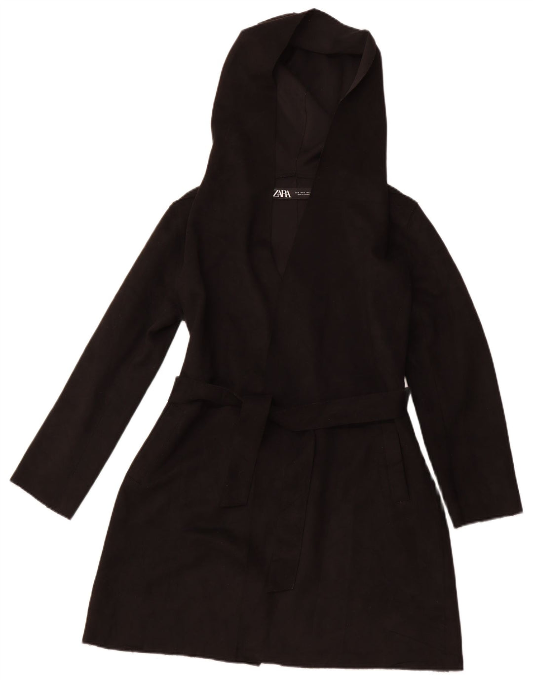 ZARA Womens Oversized Hooded Overcoat UK 10 Small Black Polyester