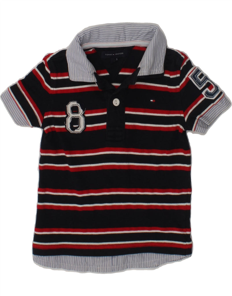 TOMMY HILFIGER Boys Graphic Polo Shirt 2-3 Years Navy Blue Striped Cotton | Vintage Tommy Hilfiger | Thrift | Second-Hand Tommy Hilfiger | Used Clothing | Messina Hembry 