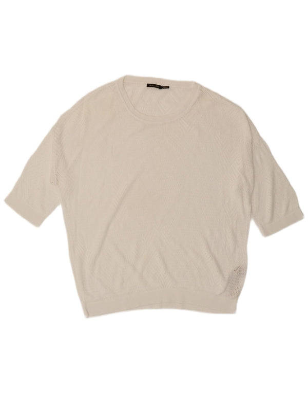 Massimo Dutti Womens Short Sleeve Boat Neck Jumper Sweater UK 16 Large Whit