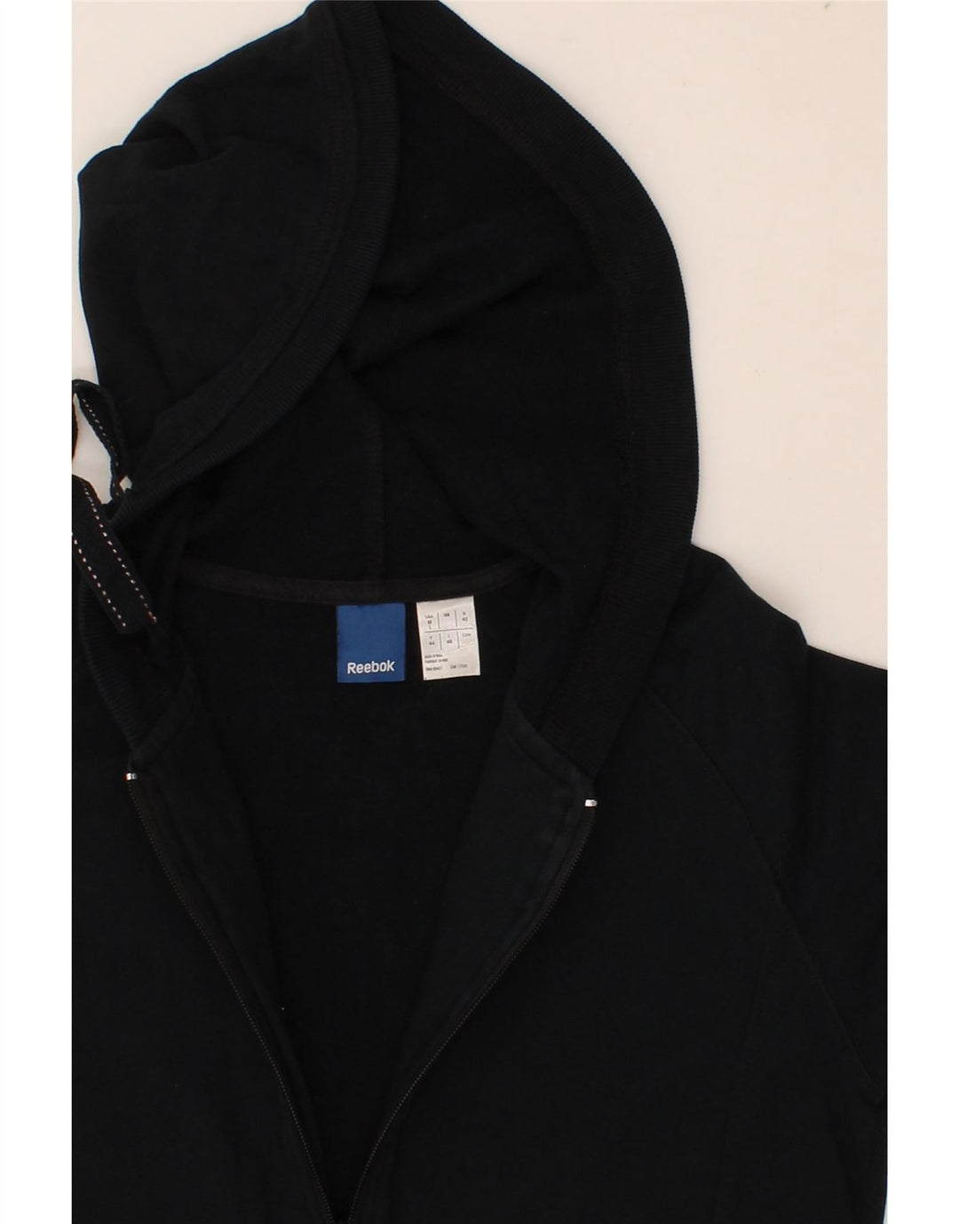 REEBOK Womens Zip Hoodie Sweater UK 12 Medium Black Cotton Vintage Reebok and Second-Hand Reebok from Messina Hembry 